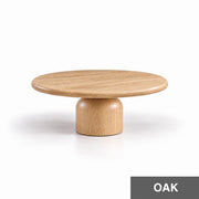Solen Round Solid Oak Coffee Table in Natural Oak Finish - Sculptural Drum Pedestal Design by Tomruque