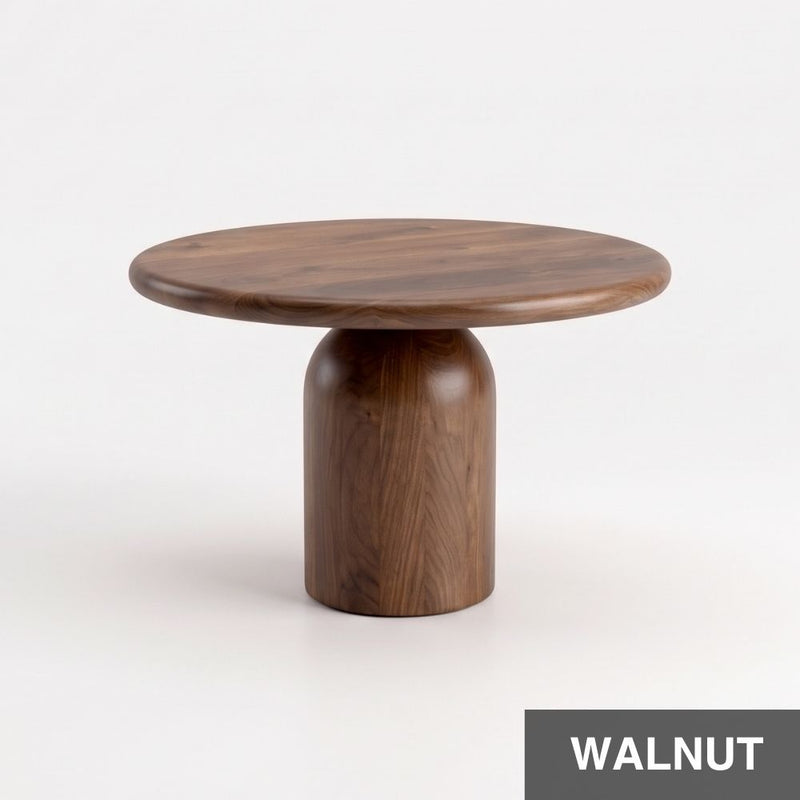 Solen Round Solid Oak & Walnut Dining Table – Sculptural Pedestal Modern Design