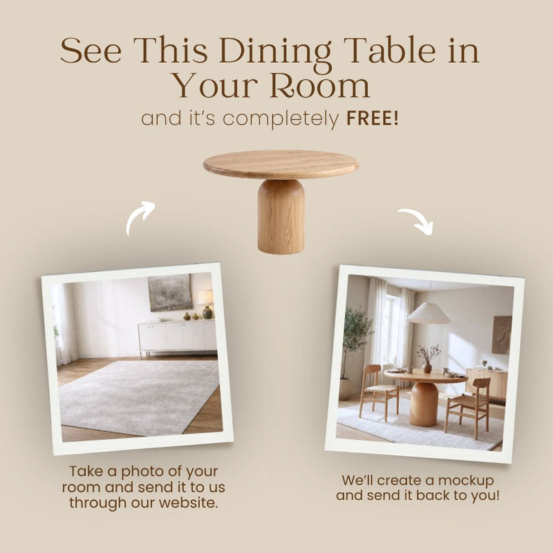 Solen Round Solid Oak & Walnut Dining Table – Sculptural Pedestal Modern Design