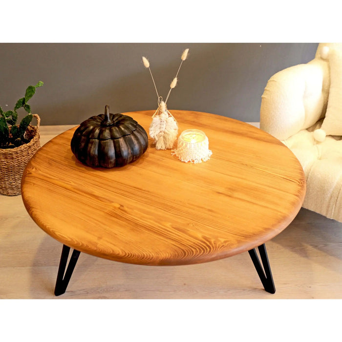 Spark Solid Pine Wood Round Coffee Table