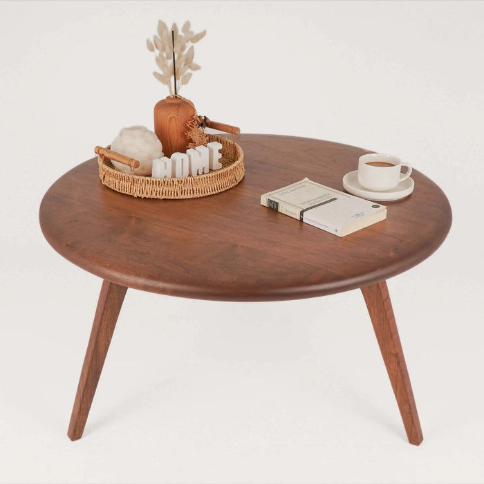 Aura Solid Walnut Wood Mid Century Round Coffee Table