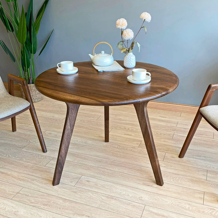 Sidney Solid Walnut Wood Mid Century Round Dining Table