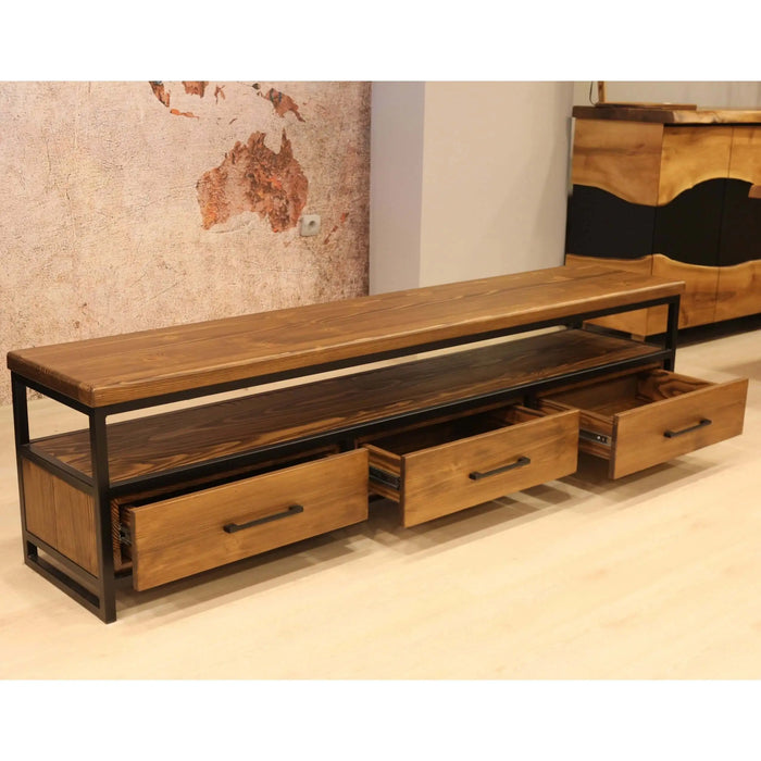 Solid Pine Wood TV Stand with useful drawers