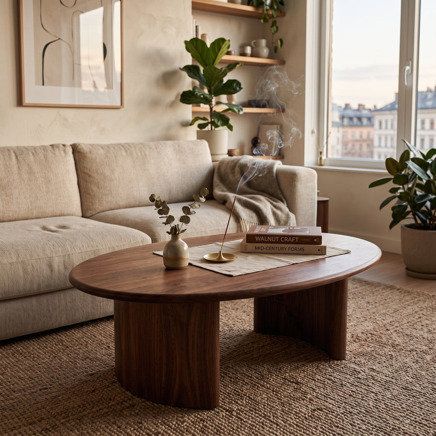 Soren Oval Walnut Coffee Table | Sculptural Scandinavian Modern Design