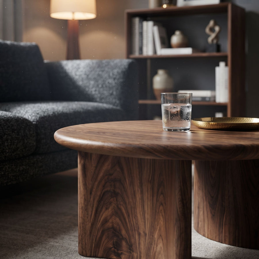 Soren Round Solid Walnut Wood Coffee Table | Sculptural Scandinavian Modern Design