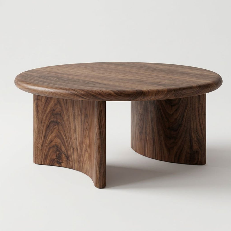 Soren Round Solid Walnut Wood Coffee Table | Sculptural Scandinavian Modern Design