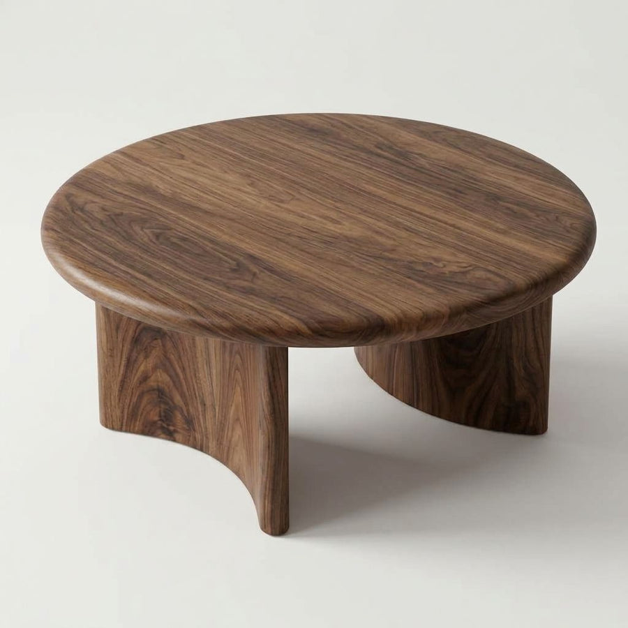 Soren Round Solid Walnut Wood Coffee Table | Sculptural Scandinavian Modern Design