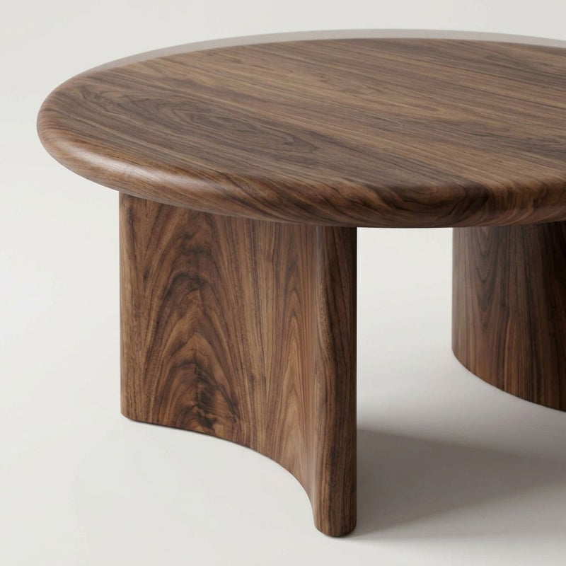 Soren Round Solid Walnut Wood Coffee Table | Sculptural Scandinavian Modern Design