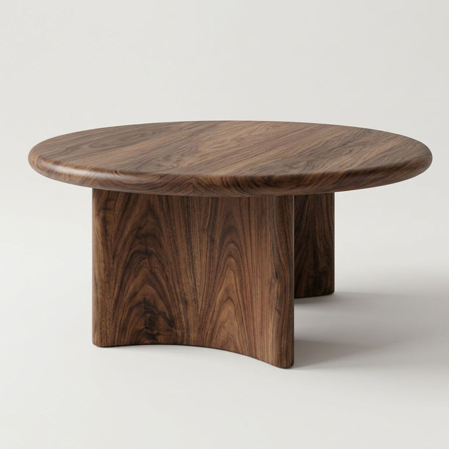 Soren Round Solid Walnut Wood Coffee Table | Sculptural Scandinavian Modern Design