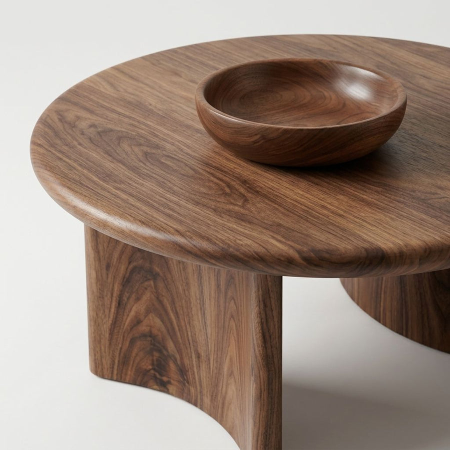 Soren Round Solid Walnut Wood Coffee Table | Sculptural Scandinavian Modern Design