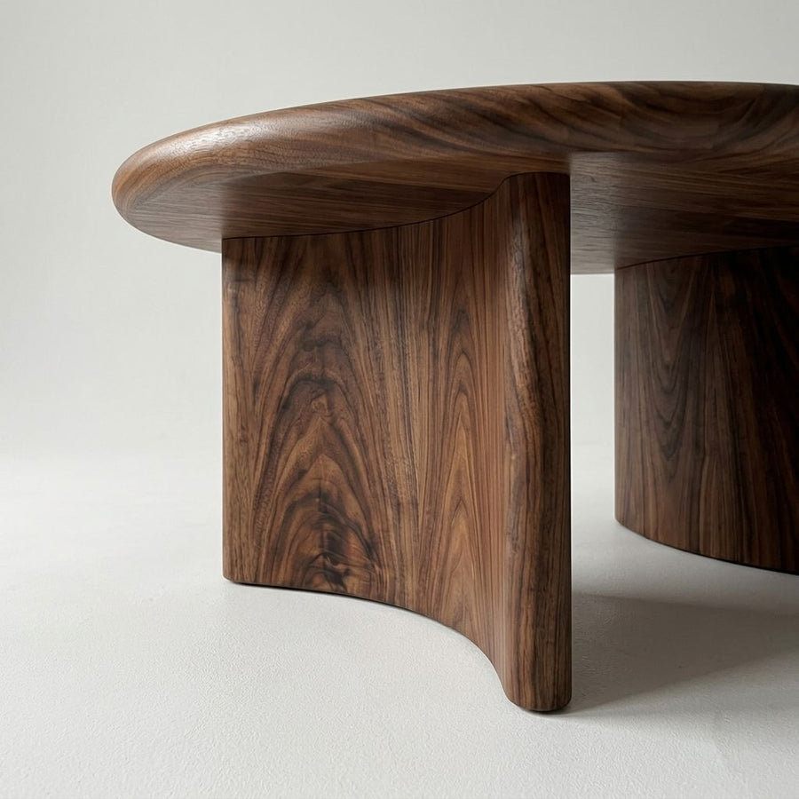 Soren Round Solid Walnut Wood Coffee Table | Sculptural Scandinavian Modern Design
