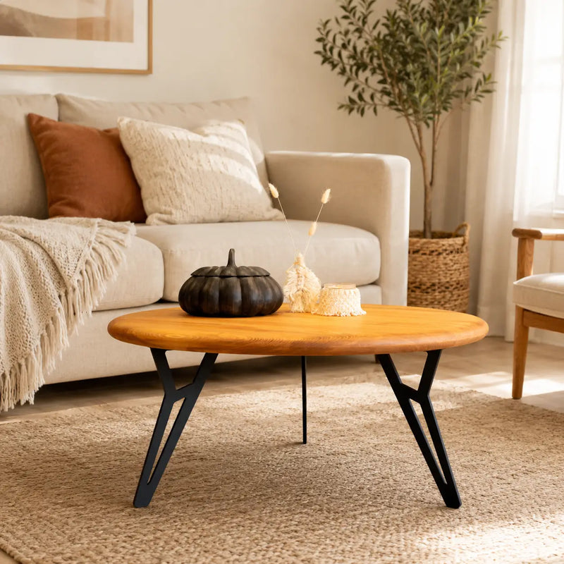 Spark Solid Pine Wood Round Coffee Table