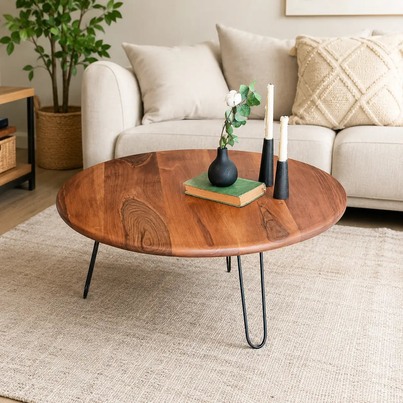 Spark Solid Walnut Wood Round Coffee Table