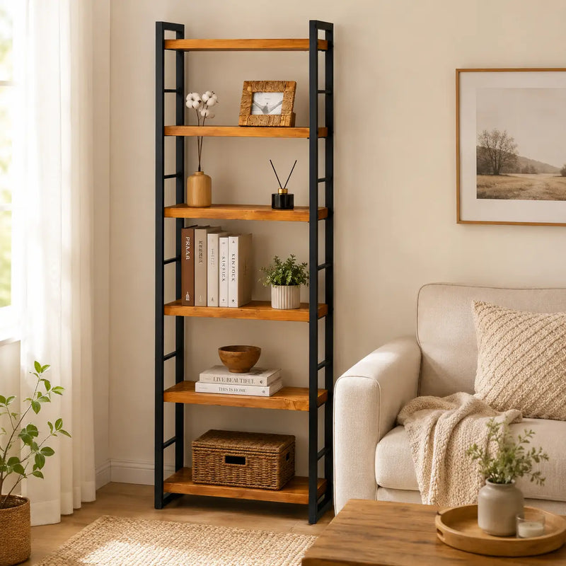 Stanley Rustic Bookcase | Pine Wood And Metal Design