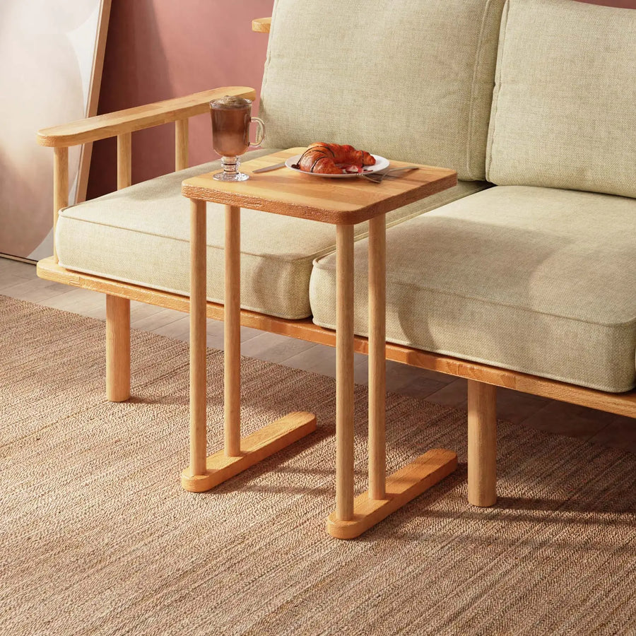 Front view of the Stark Solid Wood C Table showcasing its sleek, minimalist design with a sturdy wood frame, perfect for use as a side table or laptop stand.