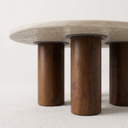 Macro Close-Up of Solid Walnut Cylindrical Leg and Metal Connection on Terra Round Coffee Table - Sculptural Modern Design by Tomruque