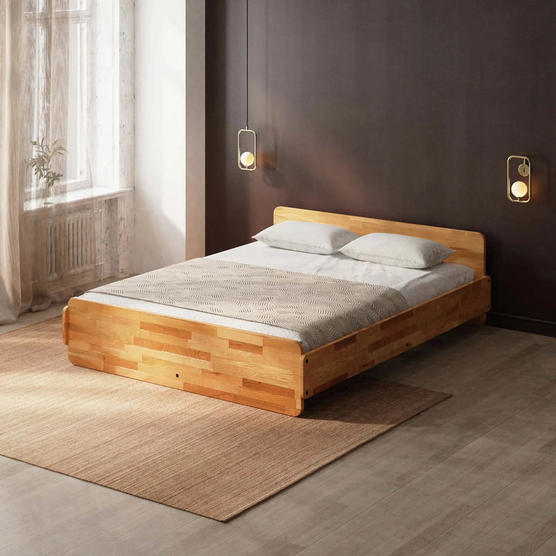Melvo Solid Beech Wood Bed Frame | Minimalist Wooden Platform Bed Demontha