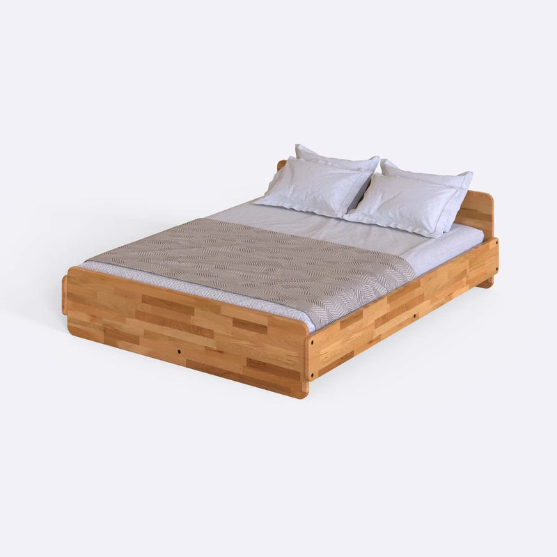 Melvo Solid Beech Wood Bed Frame | Minimalist Wooden Platform Bed Demontha