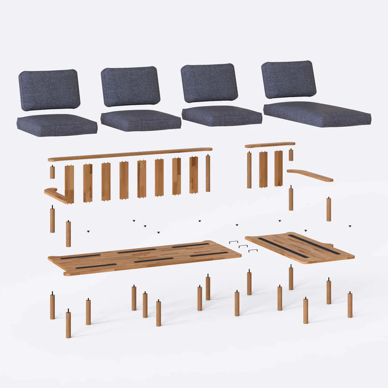 Mova Solid Beech Wood Triple Corner Sofa | 3-Seater Chaise Lounge
