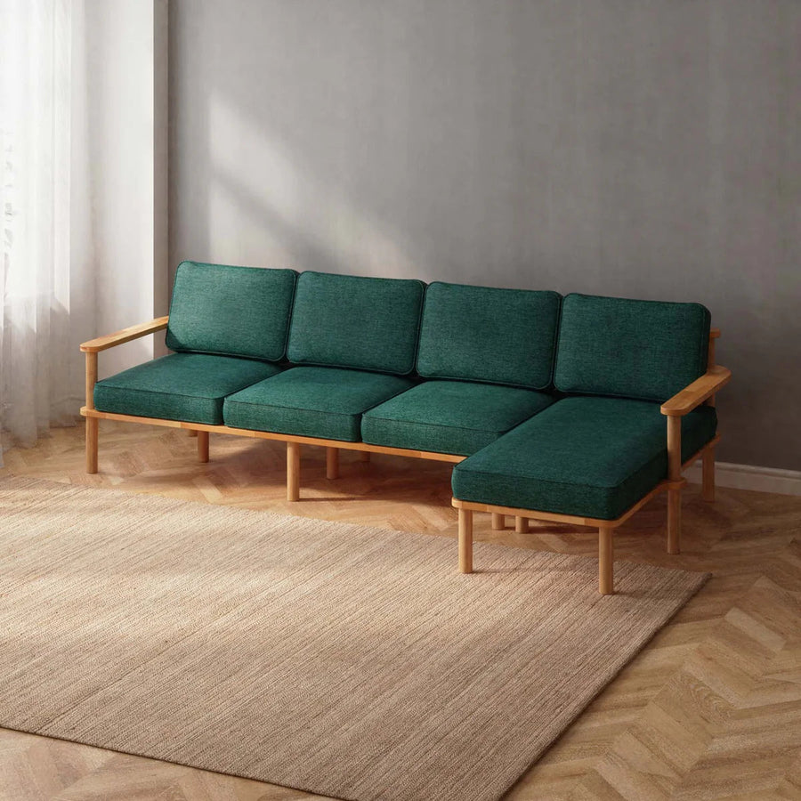 Mova Solid Beech Wood Triple Corner Sofa | 3-Seater Chaise Lounge Demontha