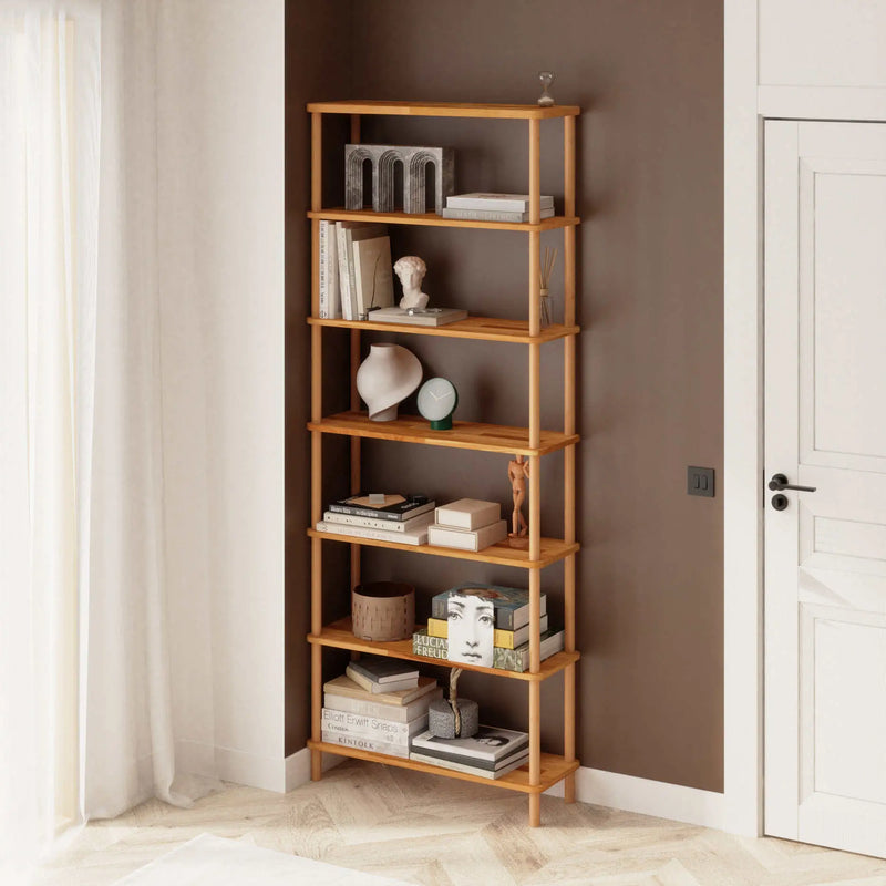Soho Solid Beech Wood 7-Shelf Bookcase | Tall Wooden Shelving Unit