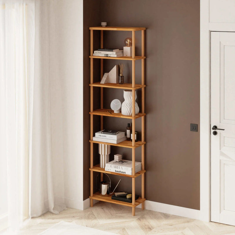 Soho Solid Beech Wood 7-Shelf Bookcase | Tall Wooden Shelving Unit