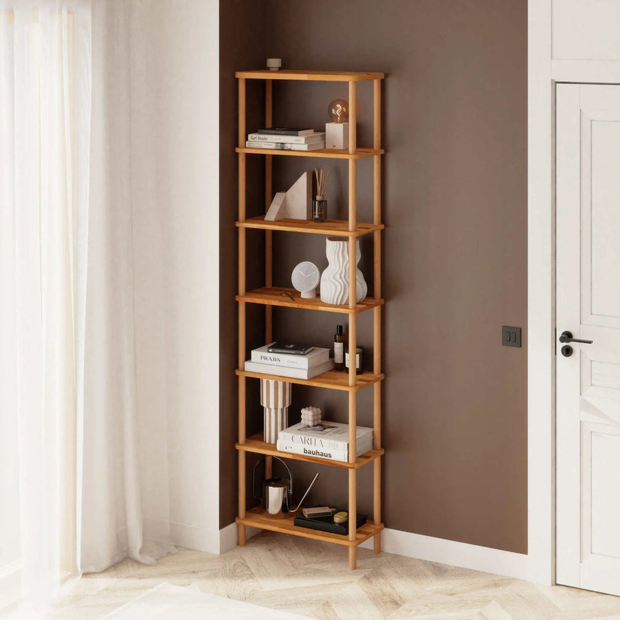 Soho Solid Beech Wood 7-Shelf Bookcase | Tall Wooden Shelving Unit Demontha