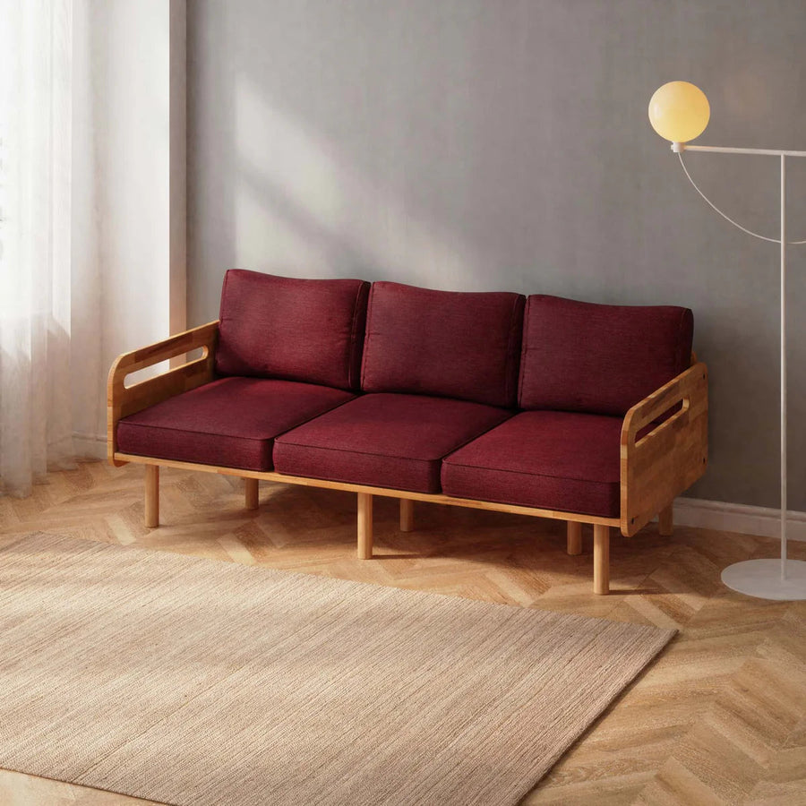 Velora Solid Beech Wood 3-Seater Sofa | Upholstered Modern Couch Demontha