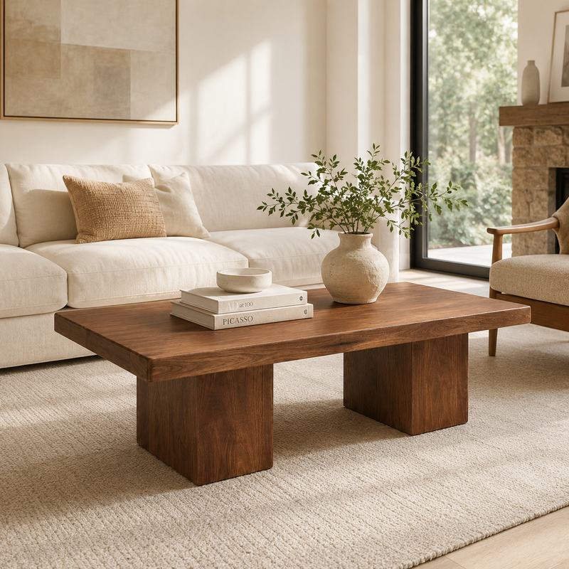 Wilder Rectangular Coffee Table – Walnut/Oak Solid Wood Minimal Block Design