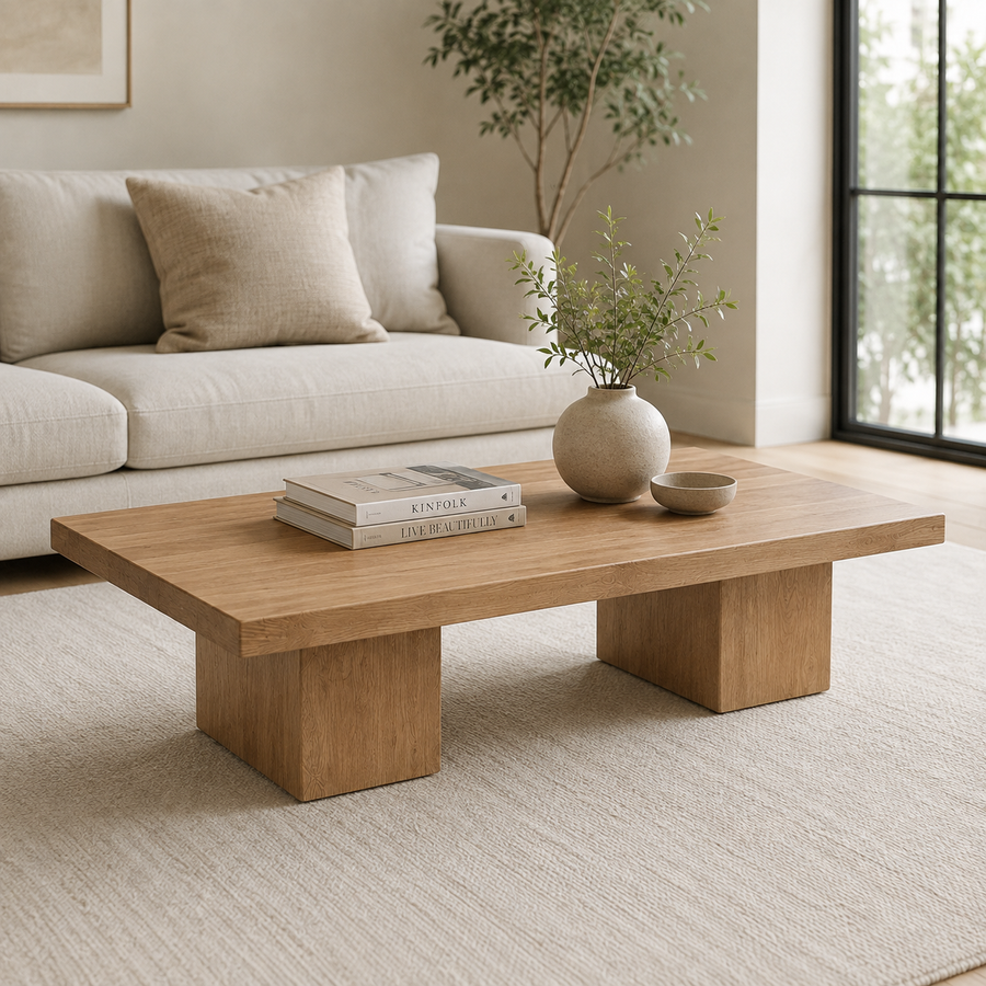Wilder Rectangular Coffee Table – Walnut/Oak Solid Wood Minimal Block Design