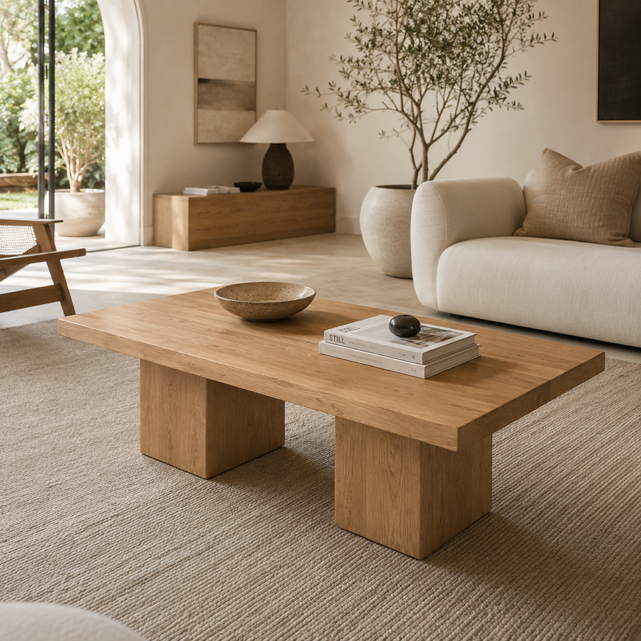 Wilder Rectangular Coffee Table – Walnut/Oak Solid Wood Minimal Block Design