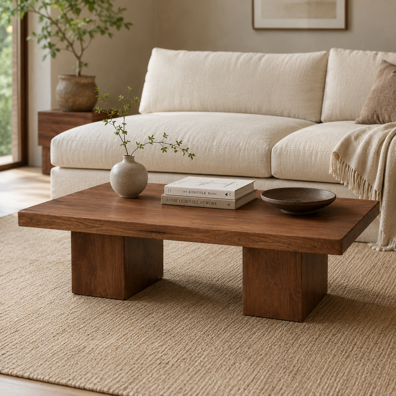 Wilder Rectangular Coffee Table – Walnut/Oak Solid Wood Minimal Block Design