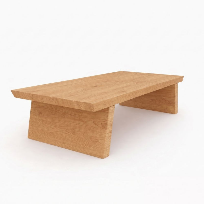 Yoro Solid Oak Wood Coffee Table with a natural oak finish, featuring a thick rectangular top and a solid block base, shown on a white background.