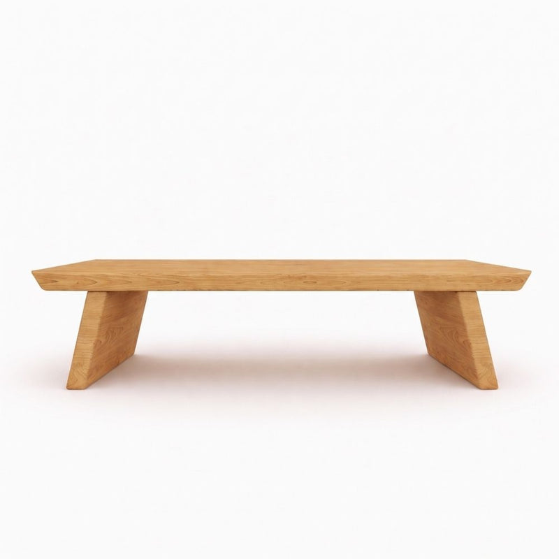 Yoro Solid Oak Wood Coffee Table with a natural oak finish, featuring a thick rectangular top and two angled wedge-shaped legs, shown against a plain white background.