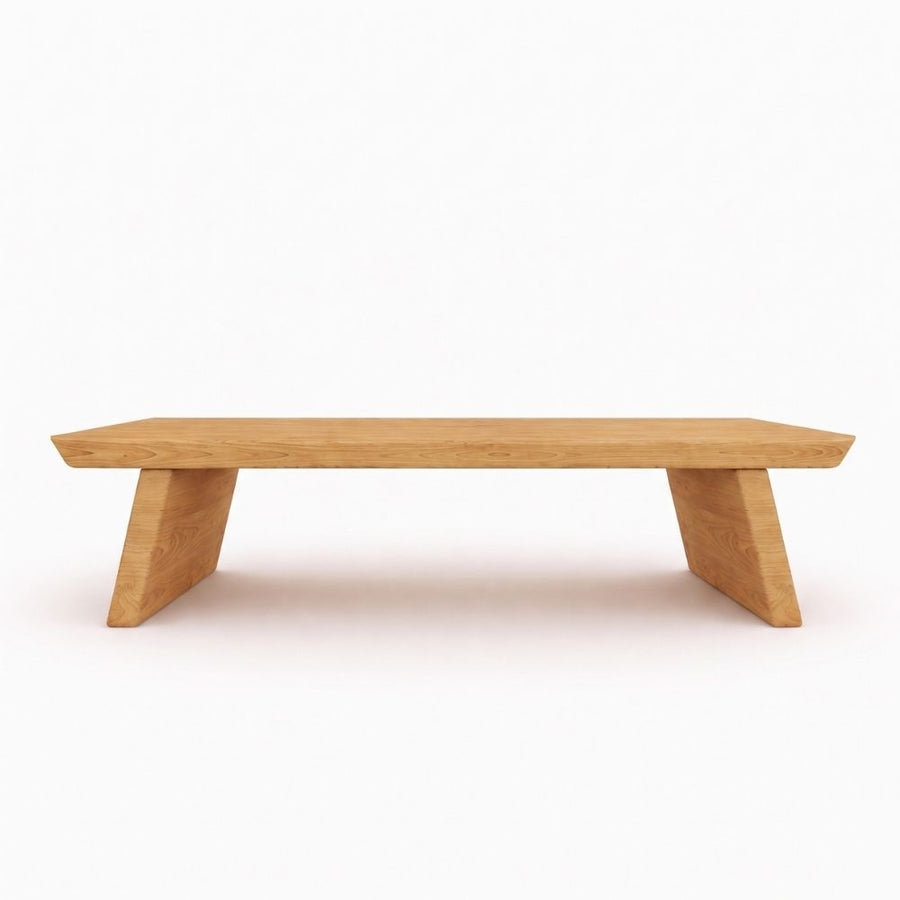 Yoro Solid Oak Wood Coffee Table with a natural oak finish, featuring a thick rectangular top and two angled wedge-shaped legs, shown against a plain white background.