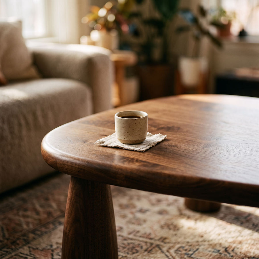 Yuma Organic Triangle Oak & Walnut Coffee Table – Sculptural Modern Design