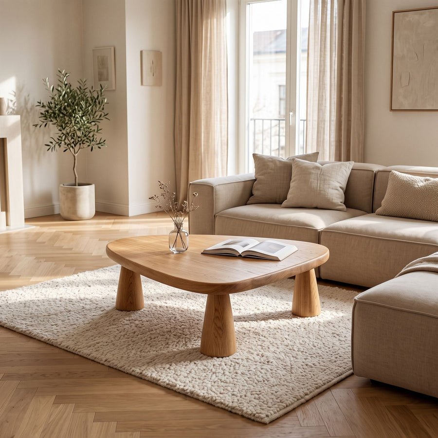 Yuma Organic Triangle Oak & Walnut Coffee Table – Sculptural Modern Design