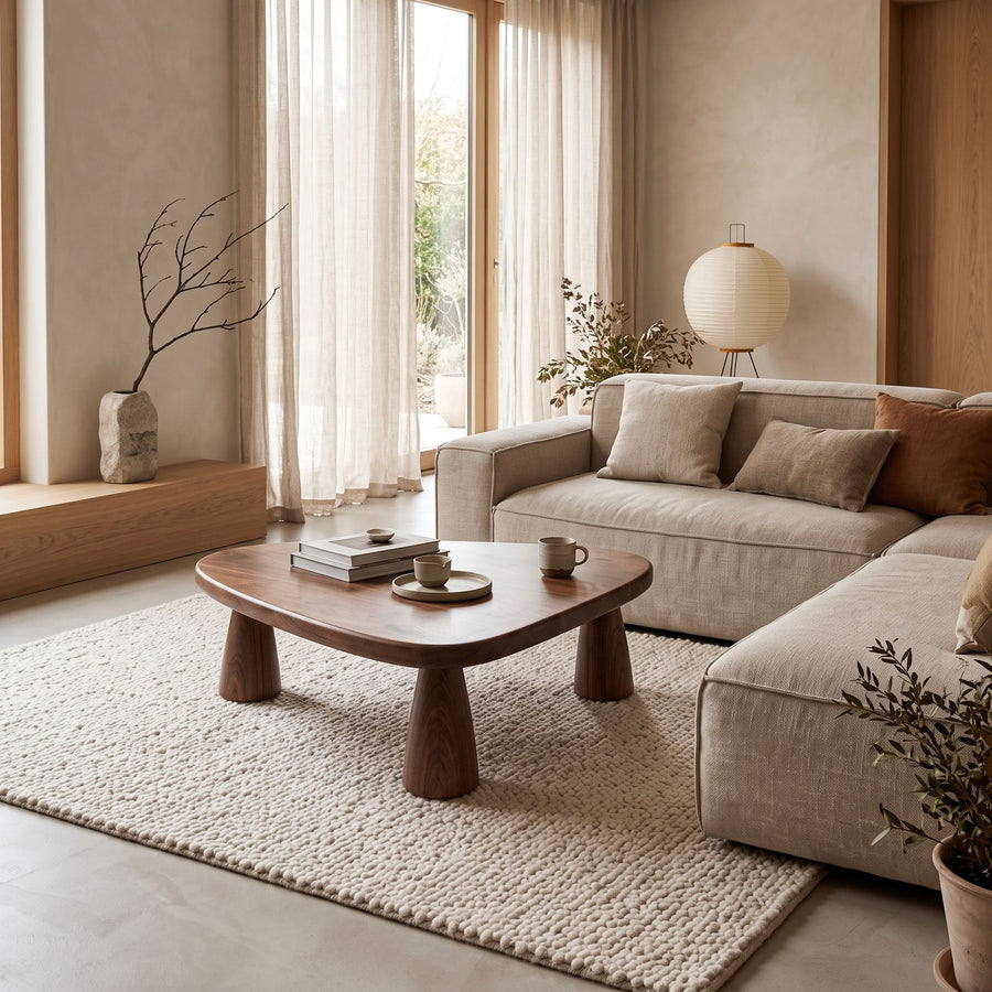 Yuma Organic Triangle Oak & Walnut Coffee Table – Sculptural Modern Design
