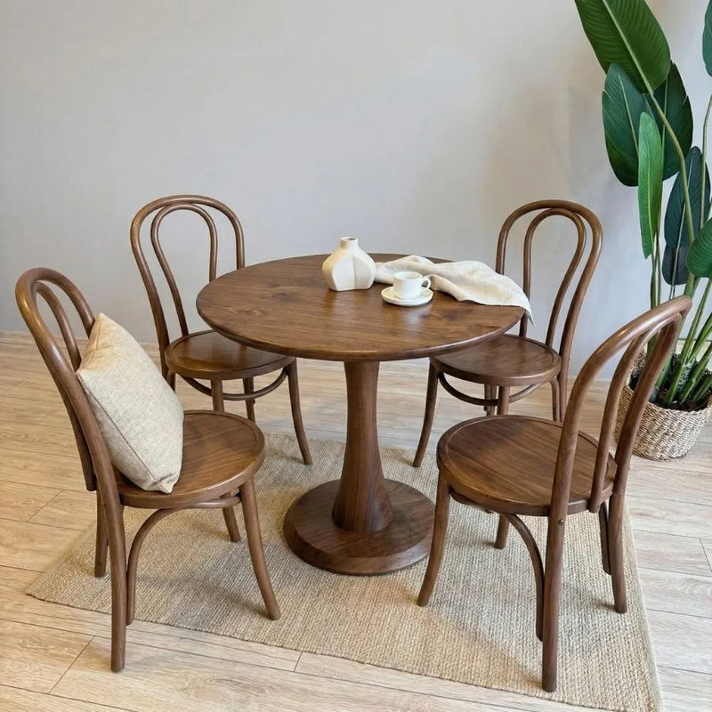 Alya Solid Walnut Sculptural Pedestal Dining Table – Round Modern Design