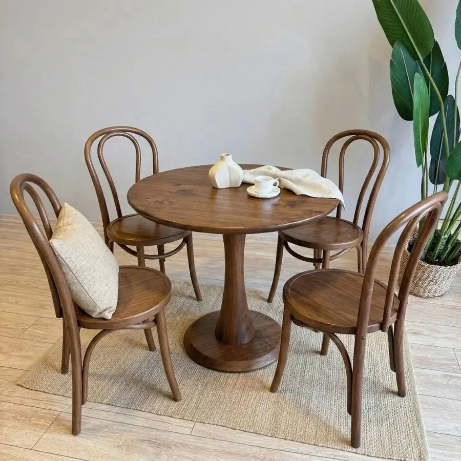 Alya Solid Walnut Sculptural Pedestal Dining Table – Round Modern Design Mozilya