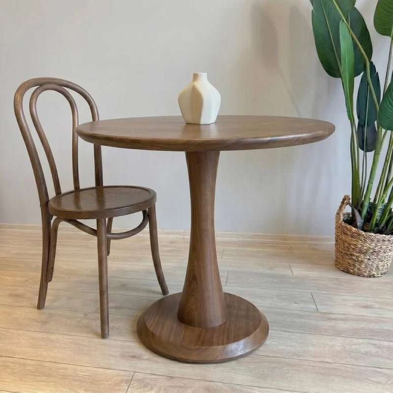 Alya Solid Walnut Sculptural Pedestal Dining Table – Round Modern Design