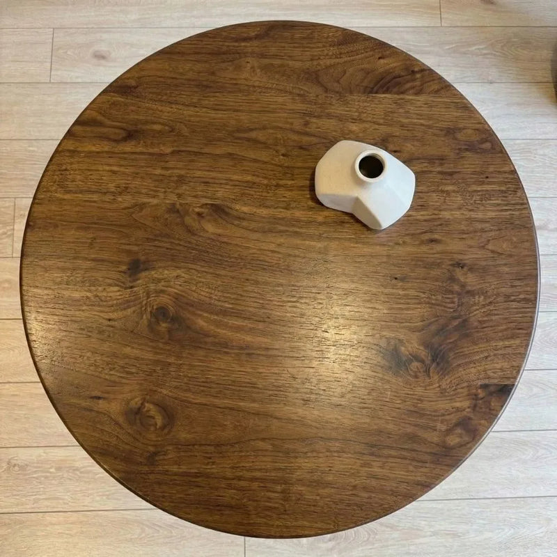 Alya Solid Walnut Sculptural Pedestal Dining Table – Round Modern Design