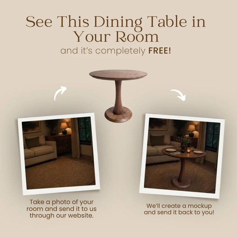 Alya Solid Walnut Sculptural Pedestal Dining Table – Round Modern Design
