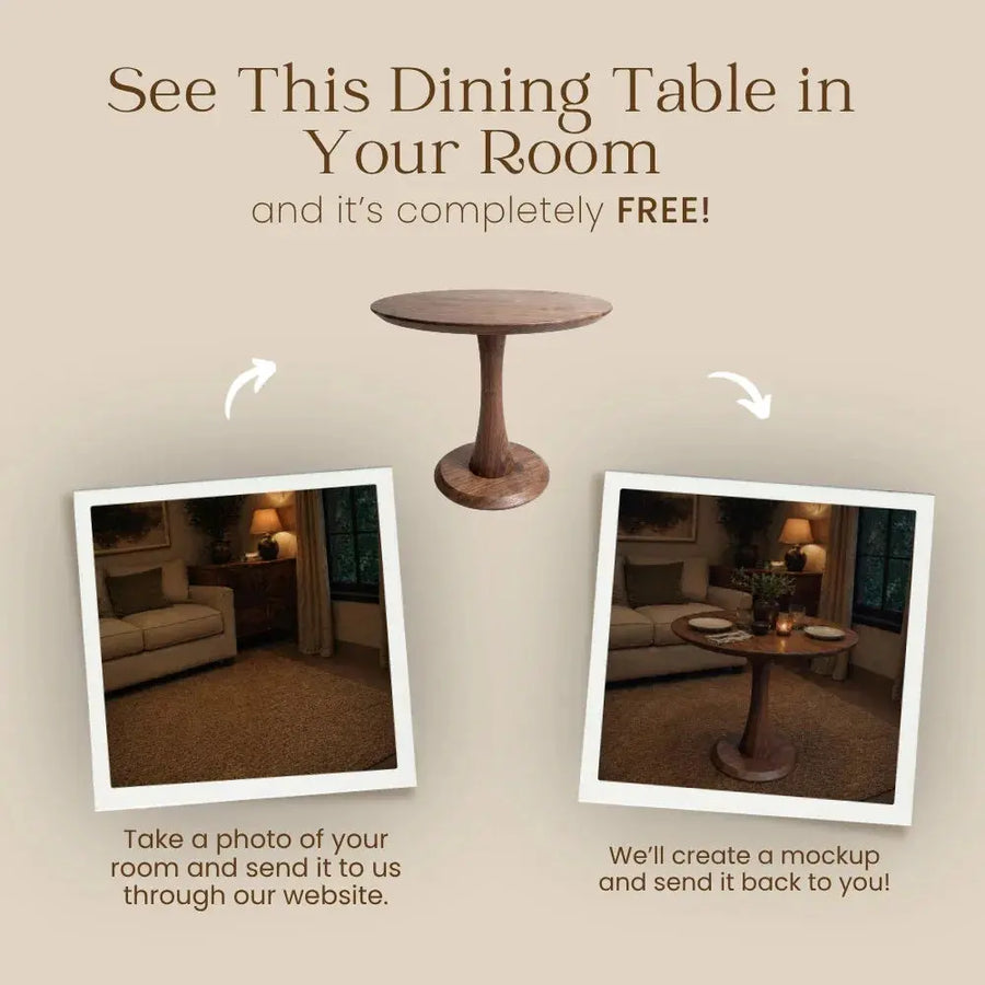 Alya Solid Walnut Sculptural Pedestal Dining Table – Round Modern Design Mozilya