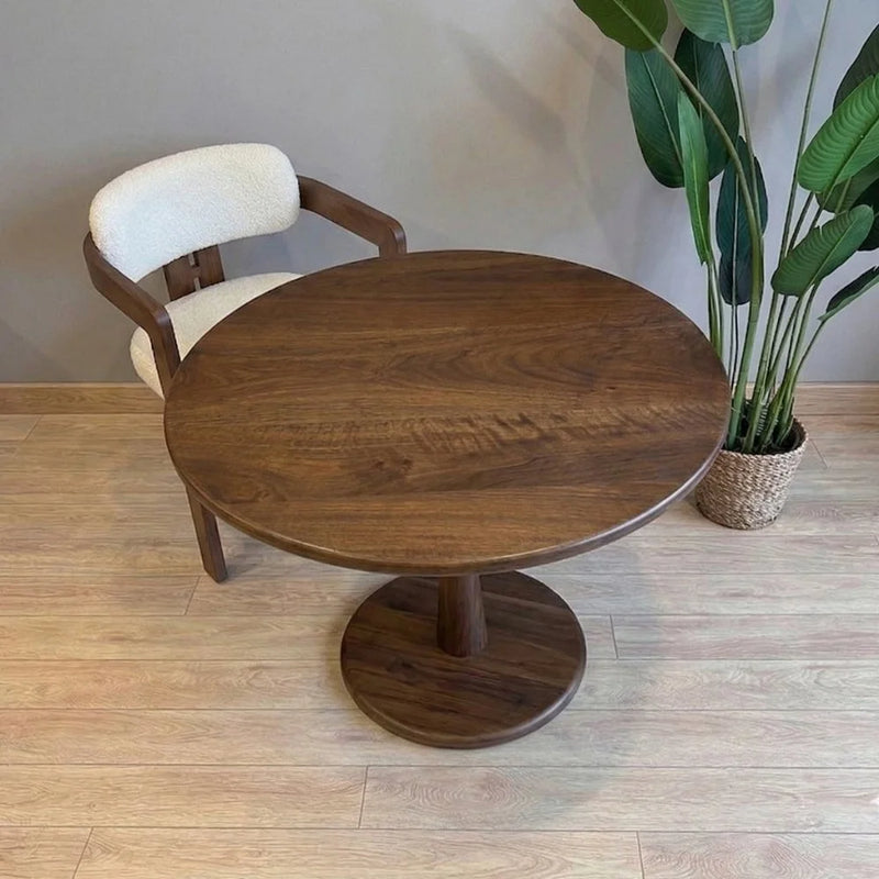 Alya Solid Walnut Sculptural Pedestal Dining Table – Round Modern Design