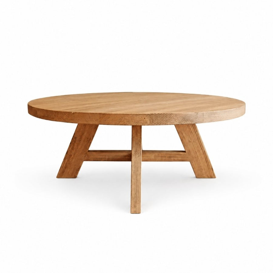 Amber Round Farmhouse Coffee Table - Solid Pine Wood Mozilya