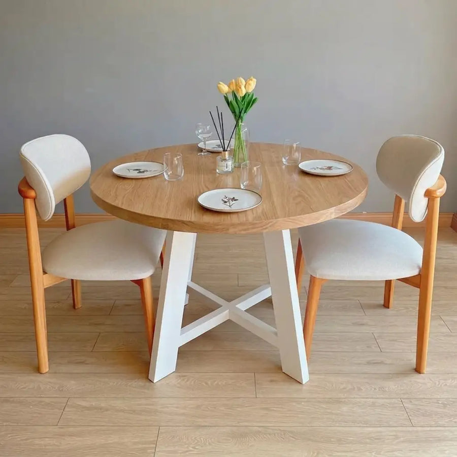Amber Solid Oak Wood Round Dining Table – Farmhouse Country Design