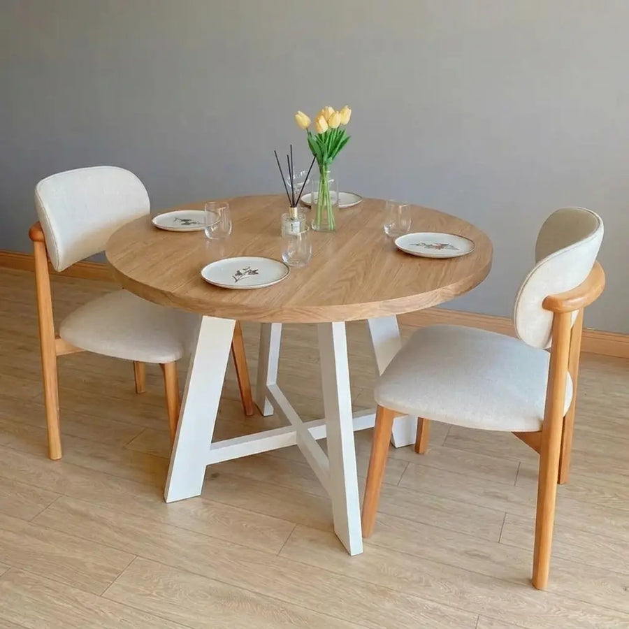 Amber Solid Oak Wood Round Dining Table – Farmhouse Country Design