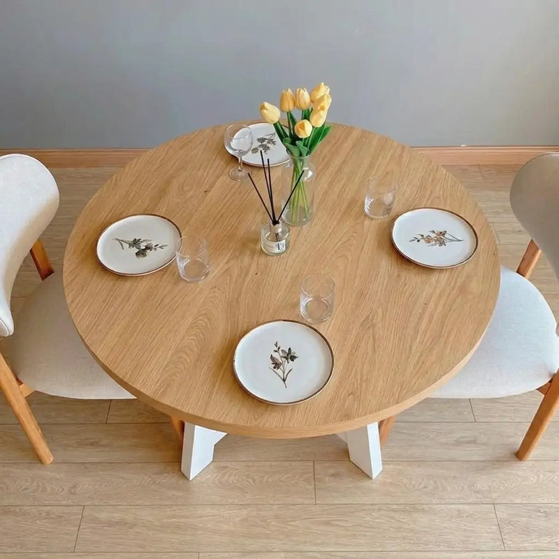 Amber Solid Oak Wood Round Dining Table – Farmhouse Country Design
