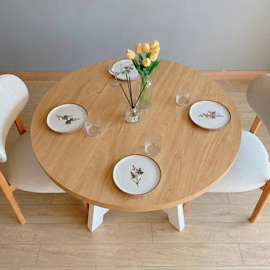Amber Solid Oak Wood Round Dining Table – Farmhouse Country Design